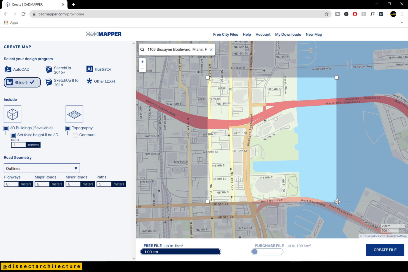 Simple Site Map from CadMapper in Rhino – Dissect Architecture